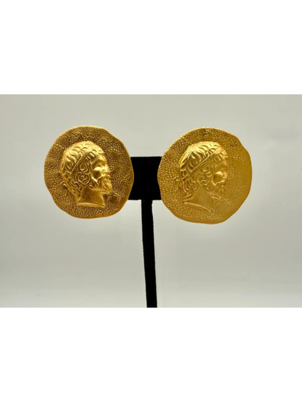 Vintage Gold Tone Greek Roman Coin Earrings